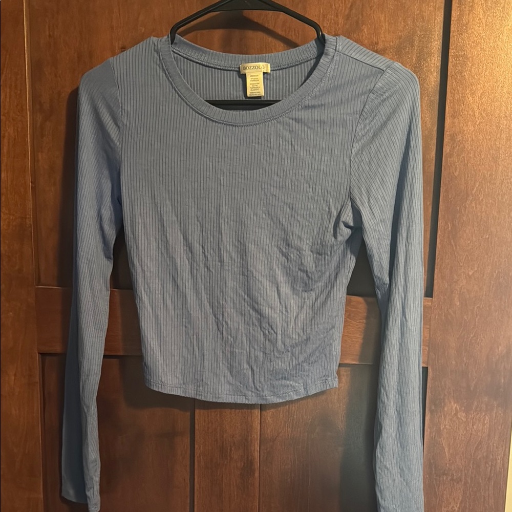 Blue Long Sleeve Ribbed Top